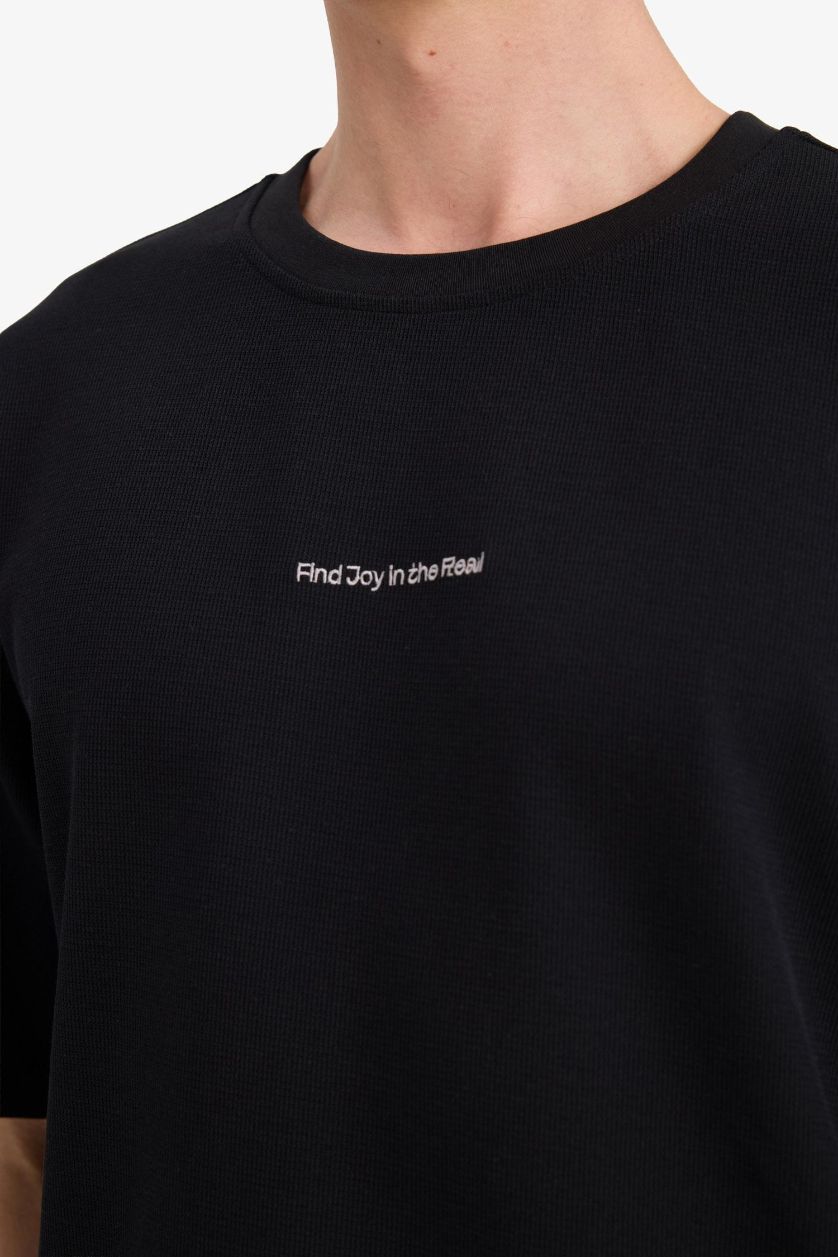 MAN Black Boxy Fit Crew Neck Printed Short Sleeve T-Shirt