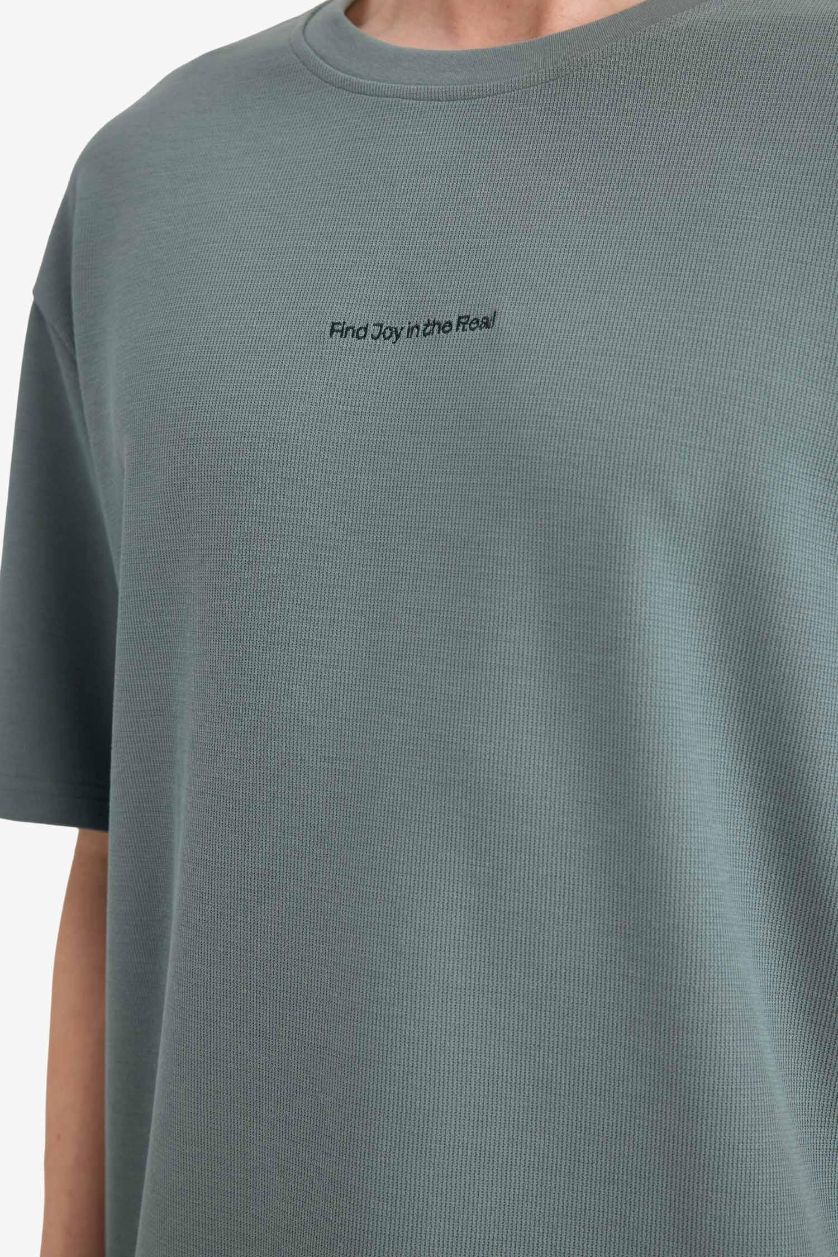 رجال أخضر تيشيرت نص كم مطبوع أوفر سايز برقبة مستديرة