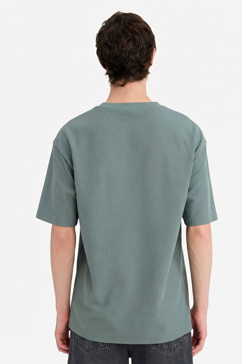 رجال أخضر تيشيرت نص كم مطبوع أوفر سايز برقبة مستديرة