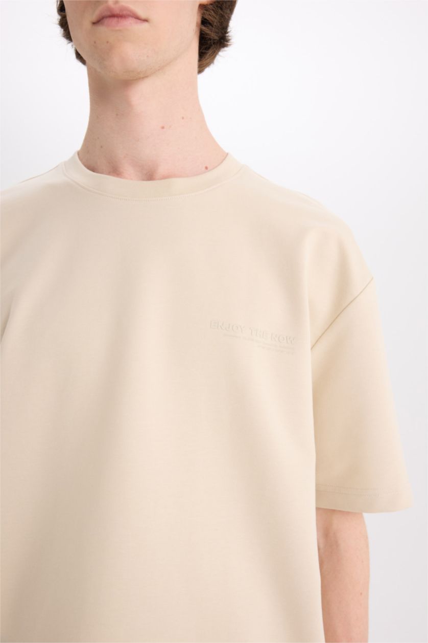 رجالي اللون الحجري تيشيرت نص كم تقيل اوفر سايز مطبوع