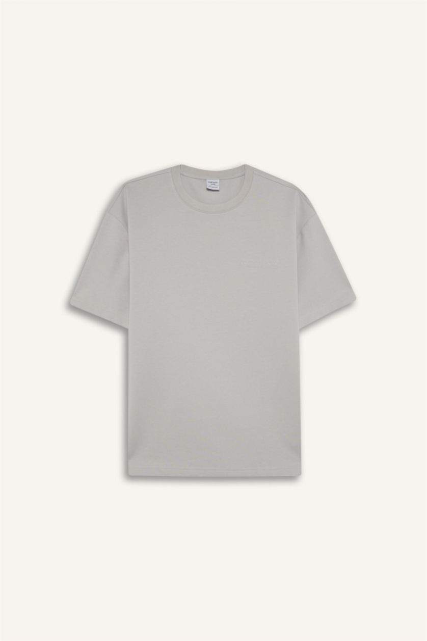 MAN Light Grey Boxy Fit Crew Neck Printed Heavy Fabric T-Shirt