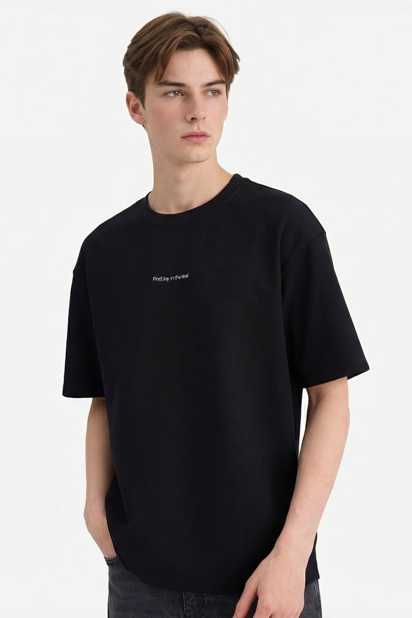 Erkek Siyah Nefes Alabilen Boxy Fit Tişört