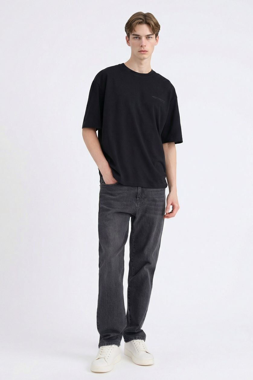 Erkek Siyah Nefes Alabilen Boxy Fit Tişört