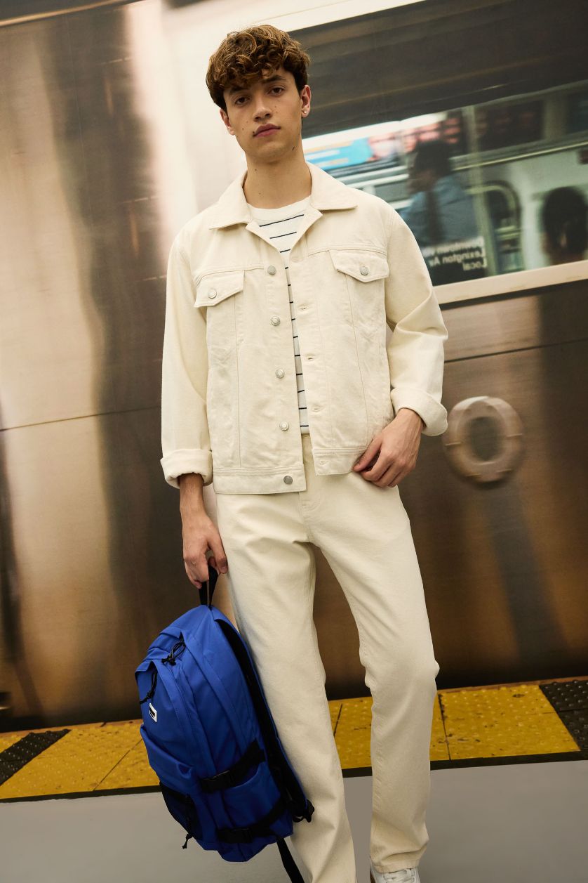 Erkek Kum %100 Pamuk Düğmeli Cepli Denim Ceket