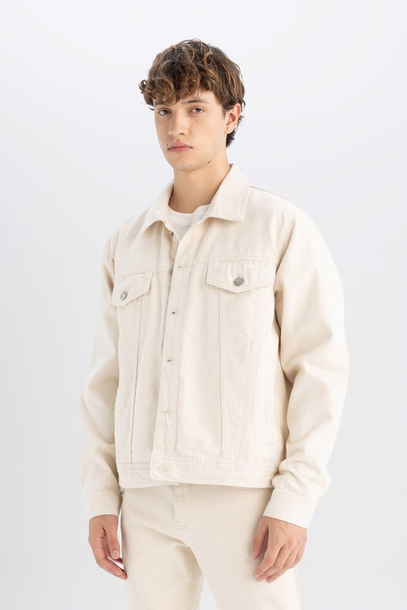Erkek Kum %100 Pamuk Düğmeli Cepli Denim Ceket