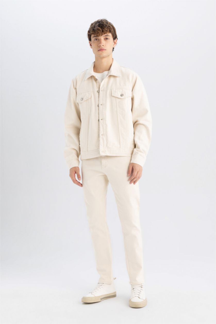 Erkek Kum %100 Pamuk Düğmeli Cepli Denim Ceket