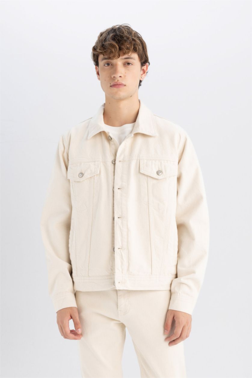 Erkek Kum %100 Pamuk Düğmeli Cepli Denim Ceket