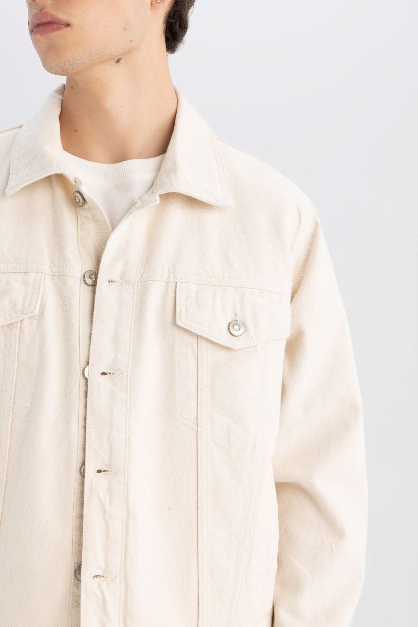 Erkek Kum %100 Pamuk Düğmeli Cepli Denim Ceket