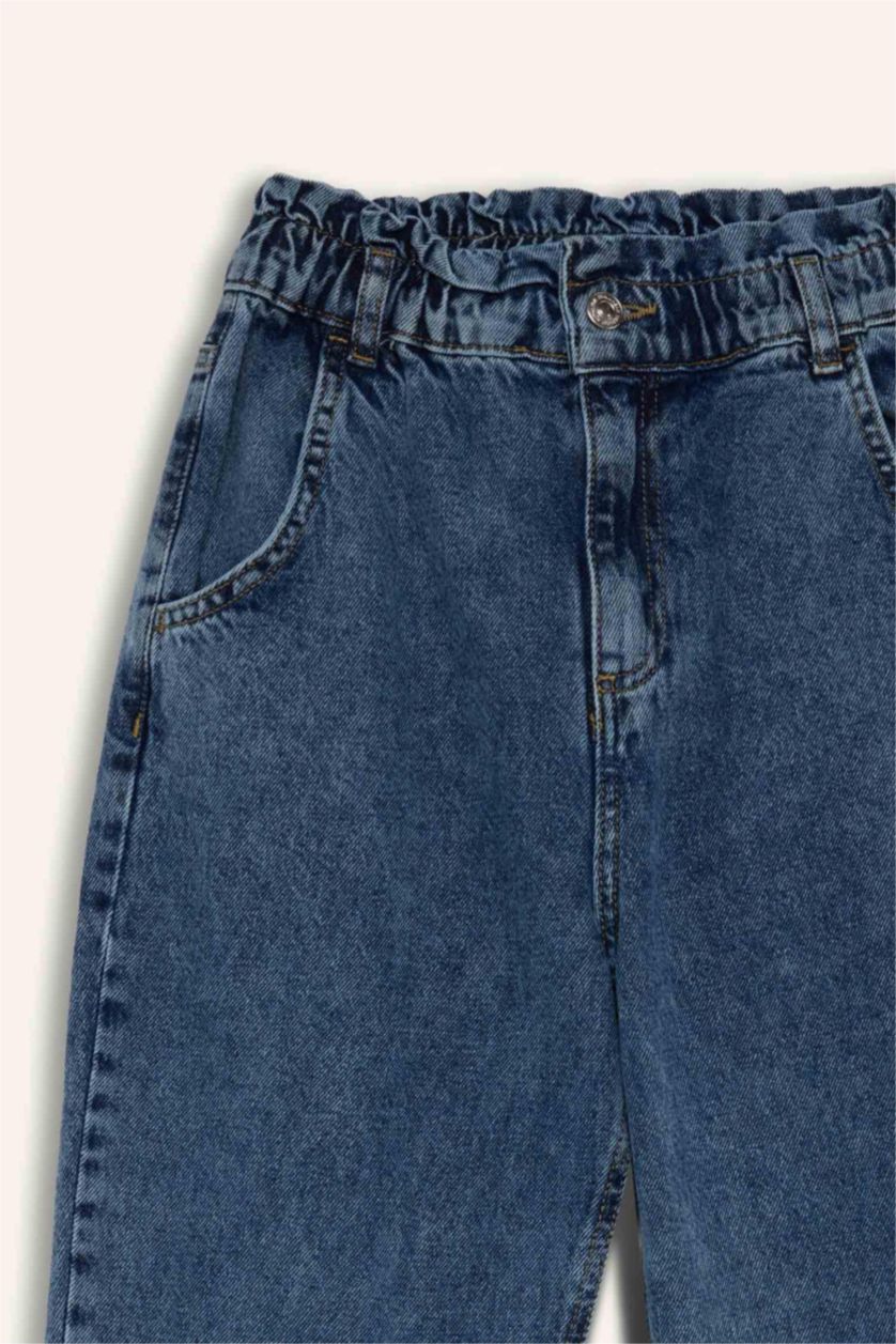 FEMME Bleu Pantalon Jean Paperbag taille haute à Coupe Relax à Effet délavé