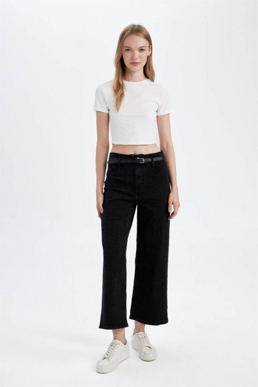 WOMAN Black High Waist Culotte Fit Trousers