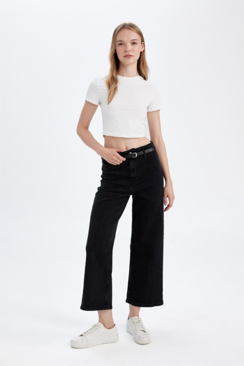 WOMAN Black High Waist Culotte Fit Trousers
