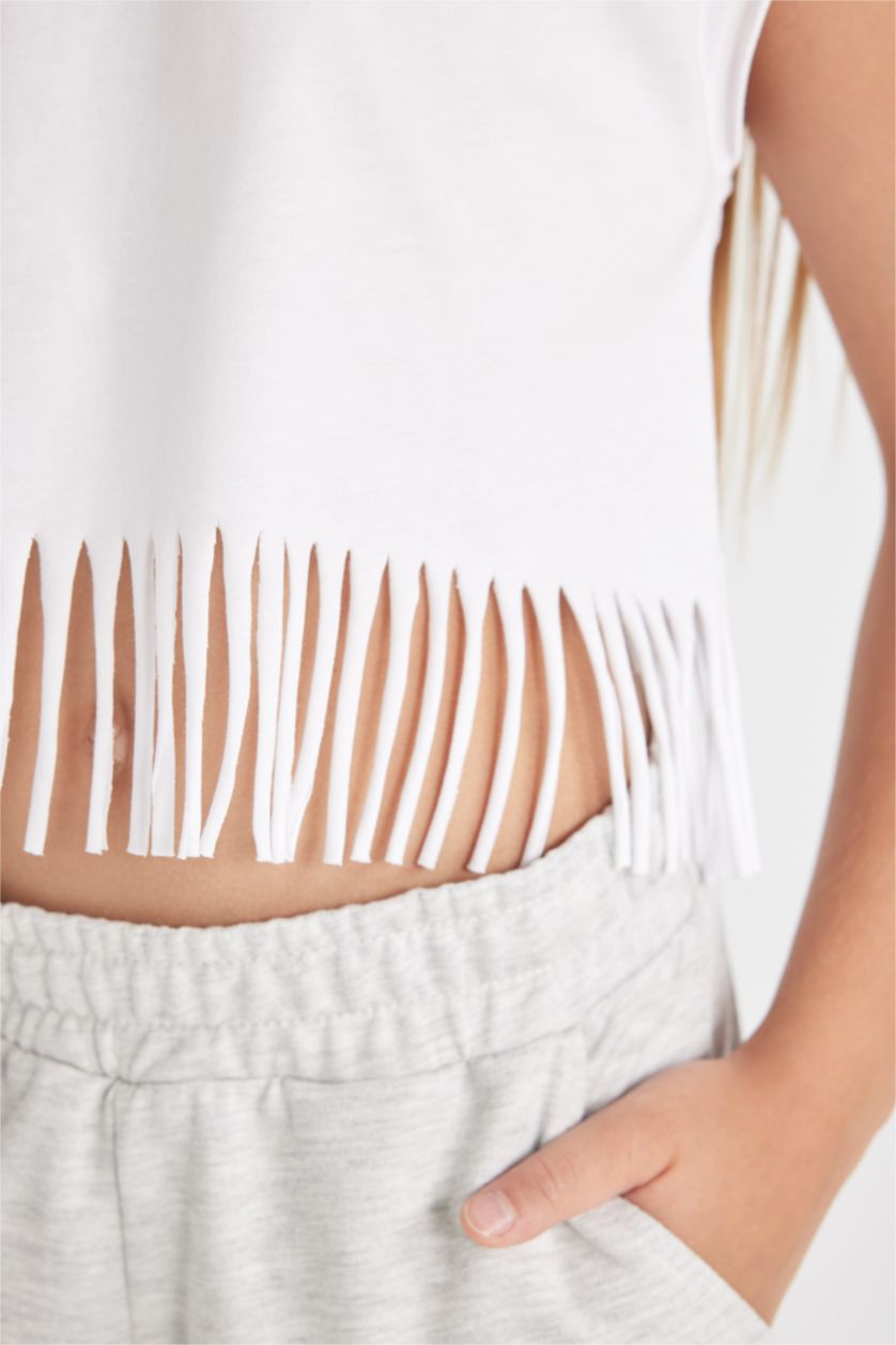 Kız Çocuk - Genç Kız Kırık Beyaz Kız Çocuk Crop Kısa Kollu Tişört