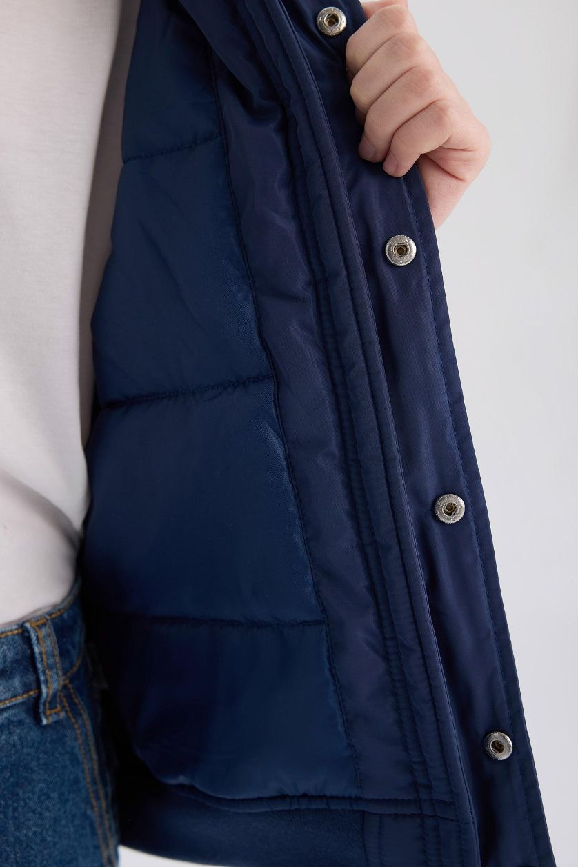 Erkek Çocuk - Genç Erkek İndigo Kolej Yaka Sırt Baskılı Çıtçıtlı Bomber Mont Erkek Çocuk