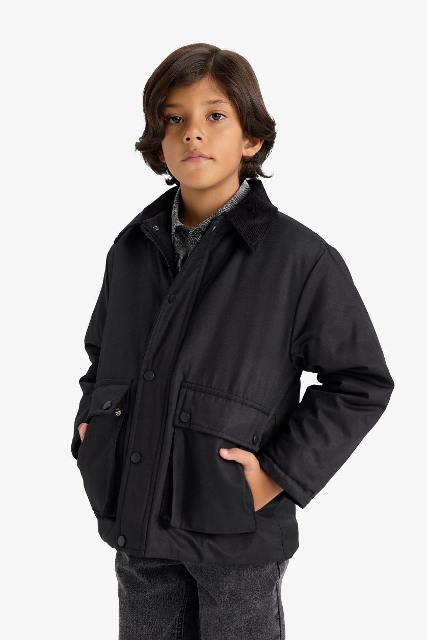 Erkek Çocuk - Genç Erkek Siyah Polo Yaka Çıtçıtlı Mont Erkek Çocuk