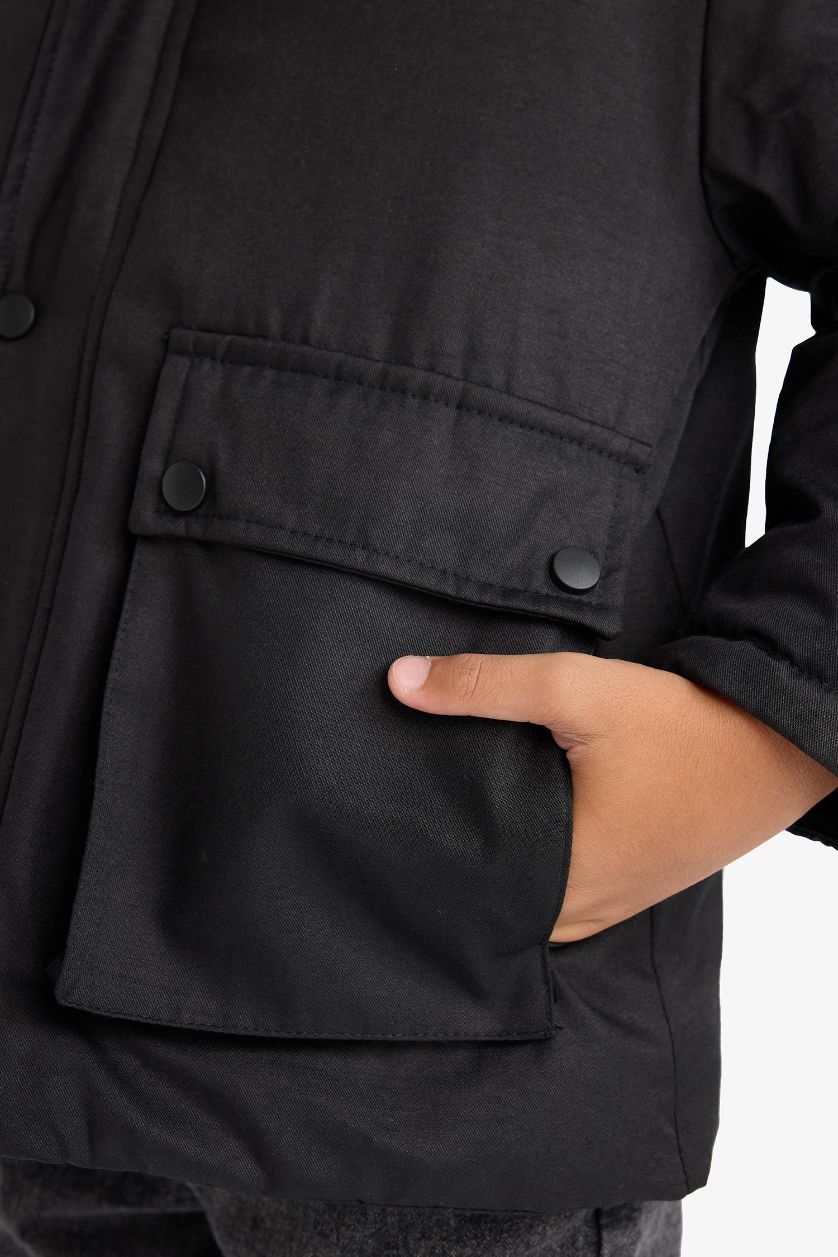 Erkek Çocuk - Genç Erkek Siyah Polo Yaka Çıtçıtlı Mont Erkek Çocuk