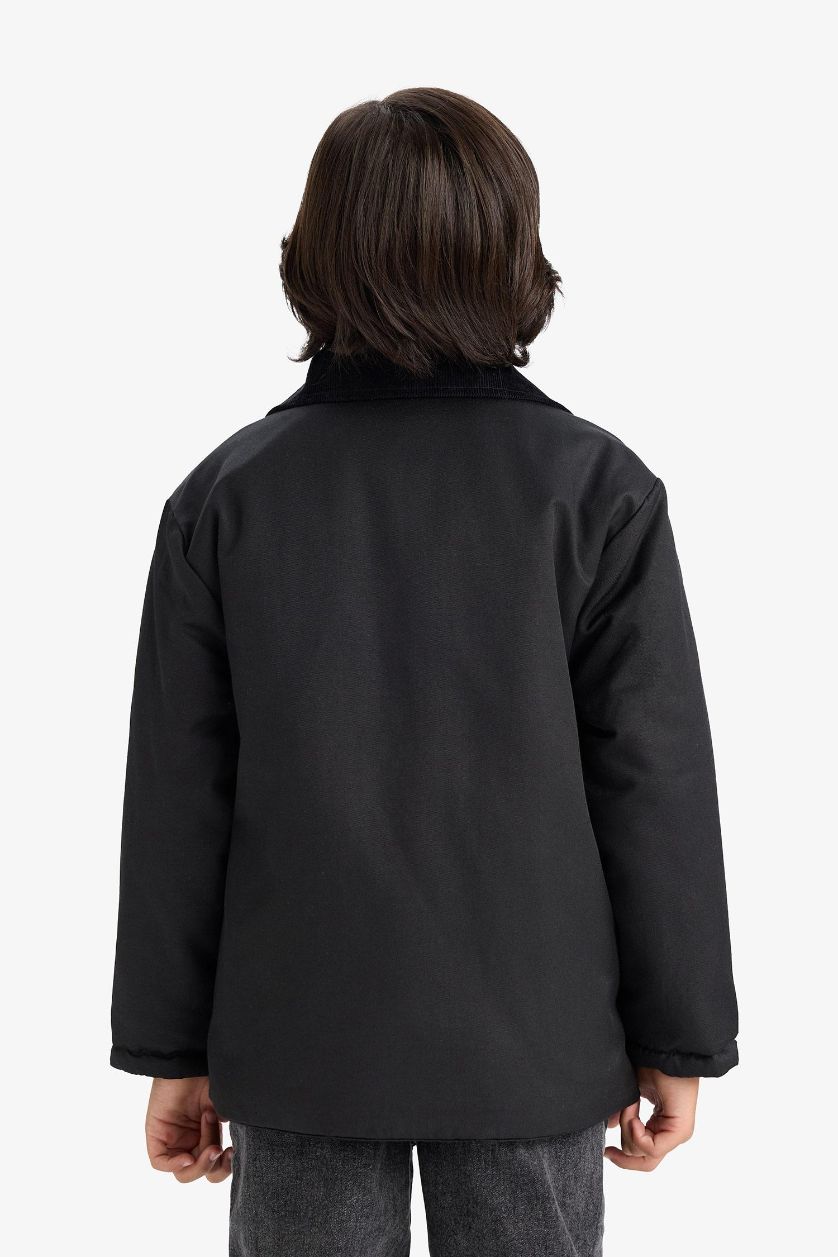 Erkek Çocuk - Genç Erkek Siyah Polo Yaka Çıtçıtlı Mont Erkek Çocuk