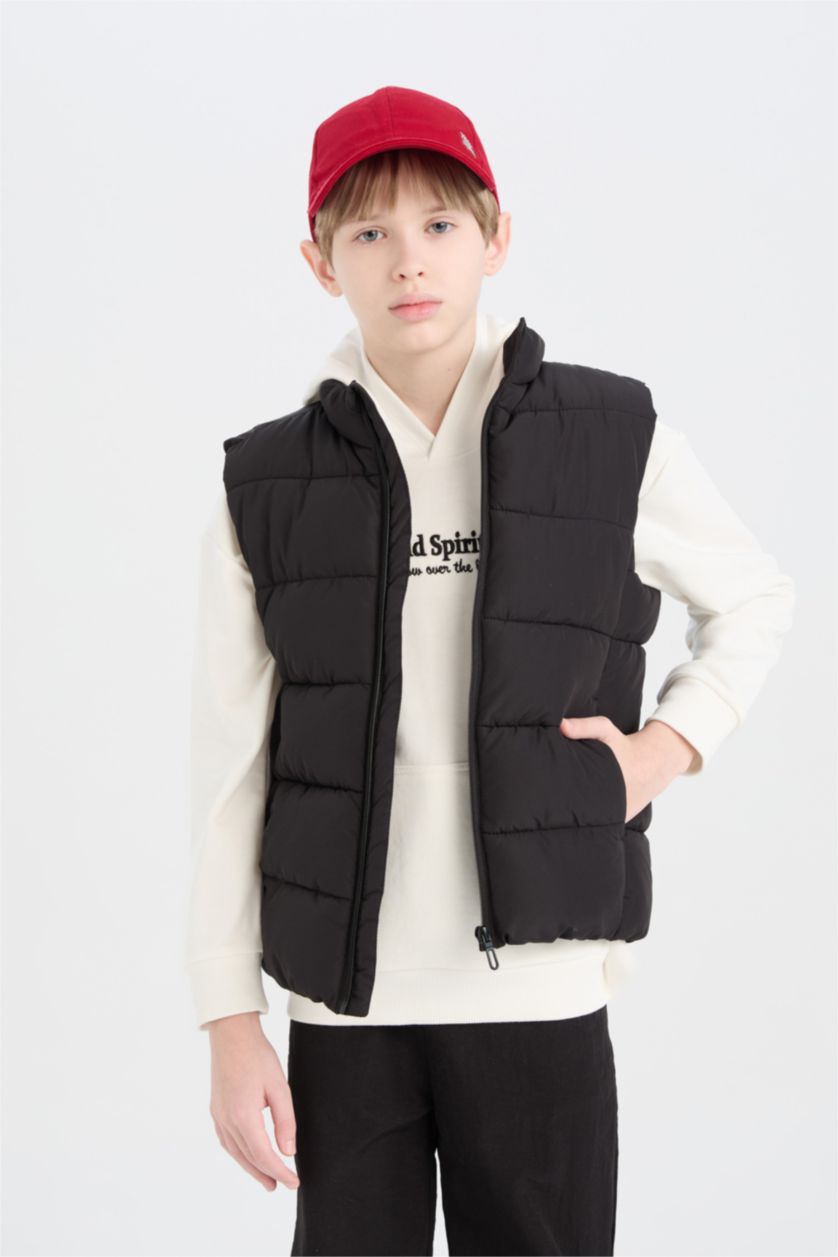 BOYS & TEENS Black Boy Waterproof Zippered Stand Collar Vest