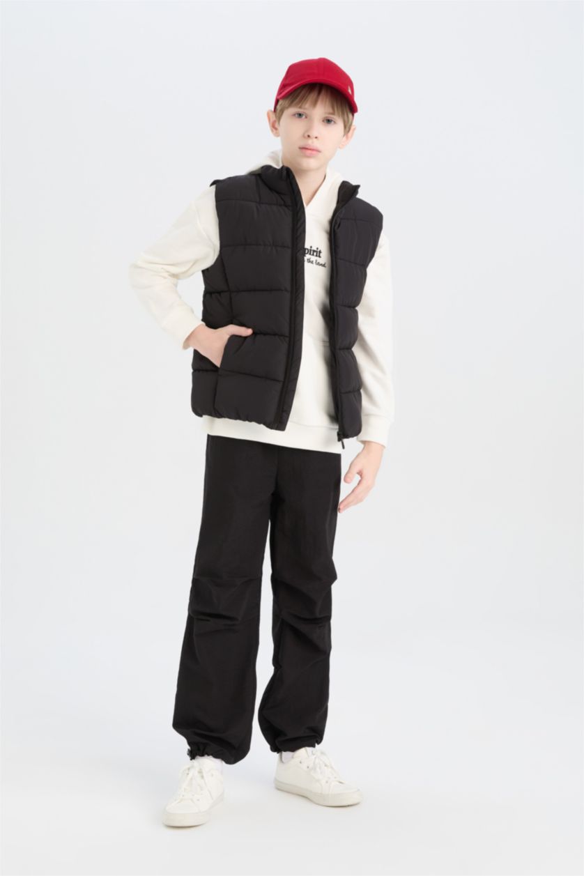 BOYS & TEENS Black Boy Waterproof Zippered Stand Collar Vest