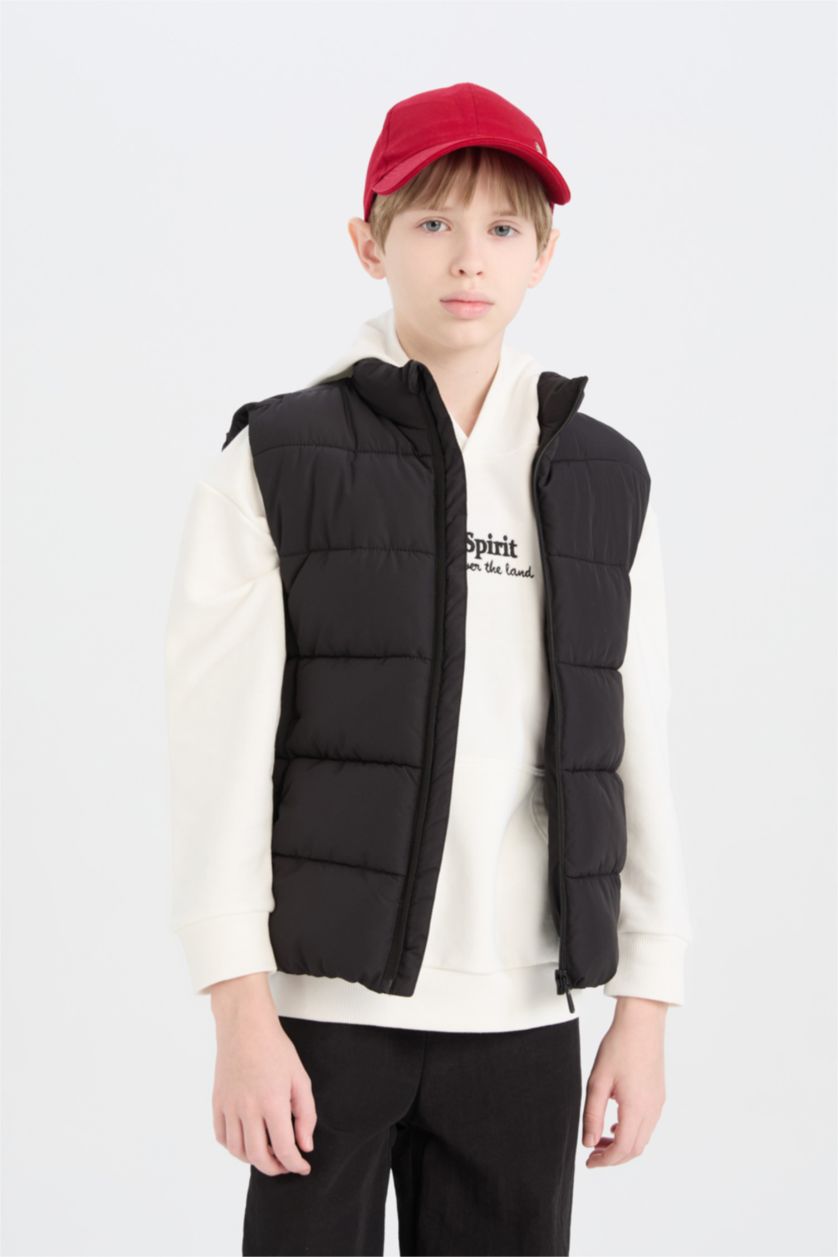 BOYS & TEENS Black Boy Waterproof Zippered Stand Collar Vest