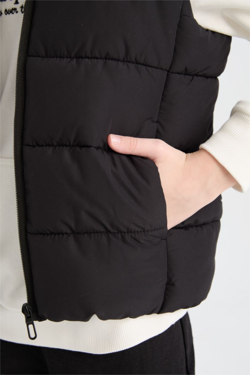 BOYS & TEENS Black Boy Waterproof Zippered Stand Collar Vest