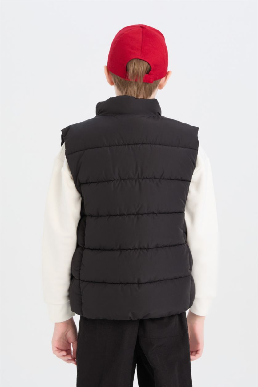 BOYS & TEENS Black Boy Waterproof Zippered Stand Collar Vest