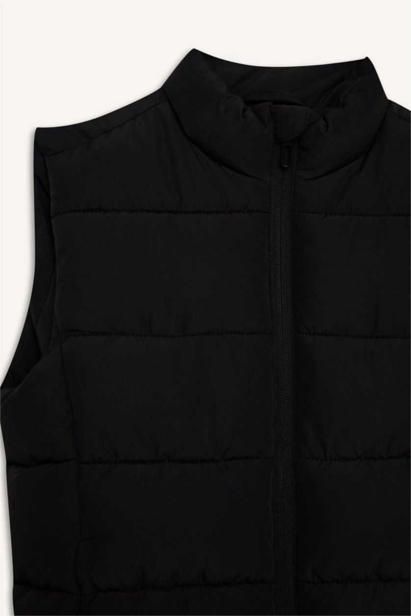 BOYS & TEENS Black Boy Waterproof Zippered Stand Collar Vest