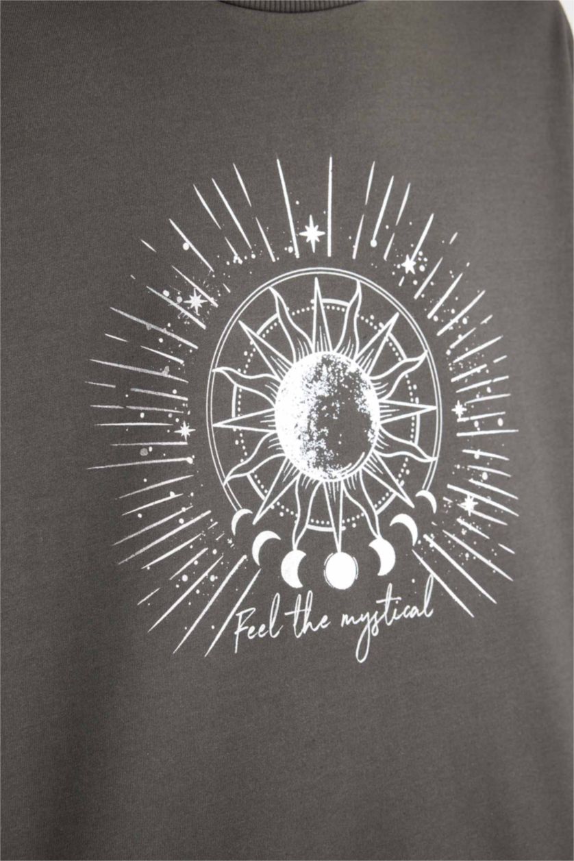 نساء أنثرا غامق سويت شيرت قصة مريحة كم طويل برقبة مستديرة