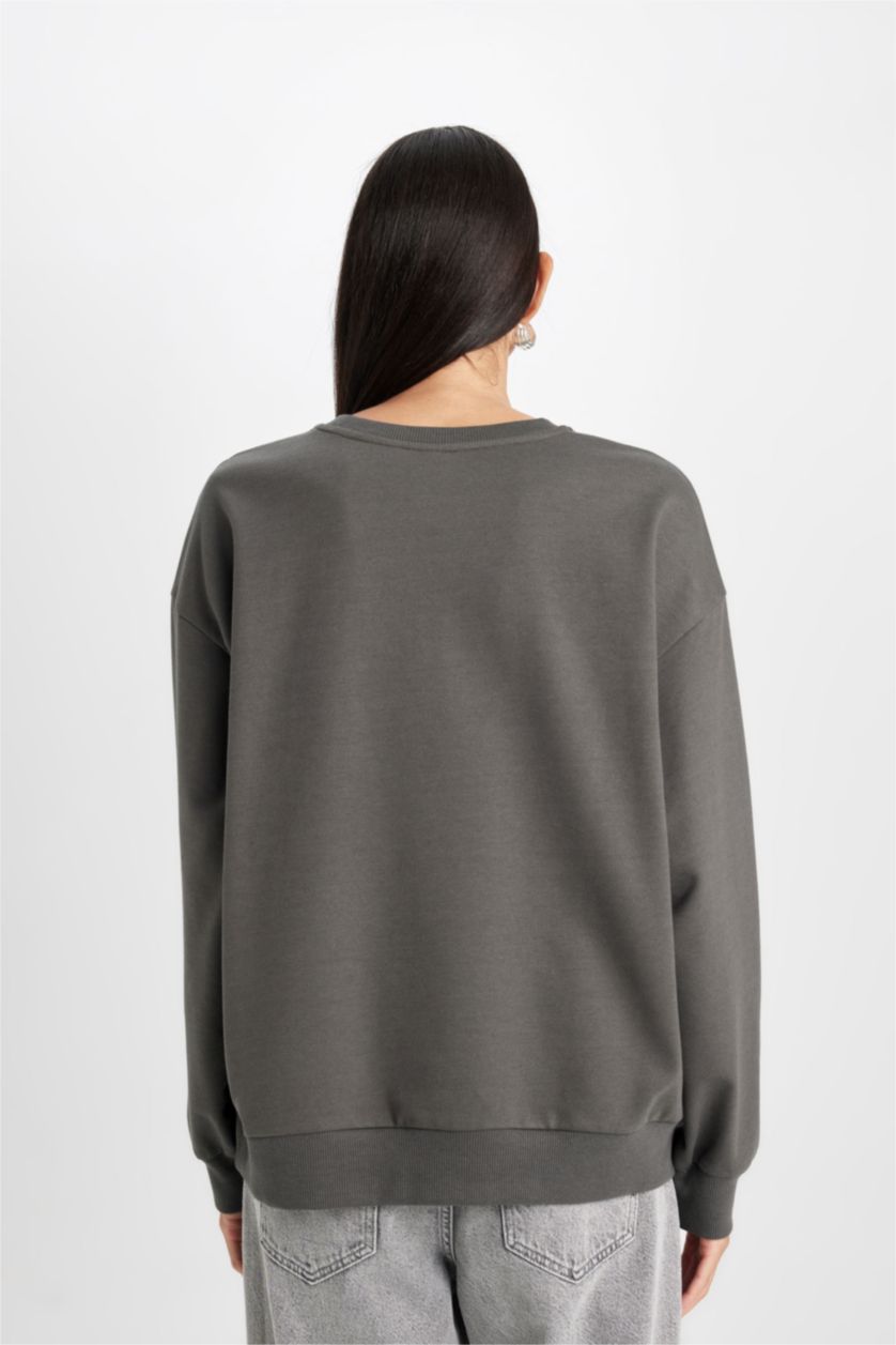 نساء أنثرا غامق سويت شيرت قصة مريحة كم طويل برقبة مستديرة