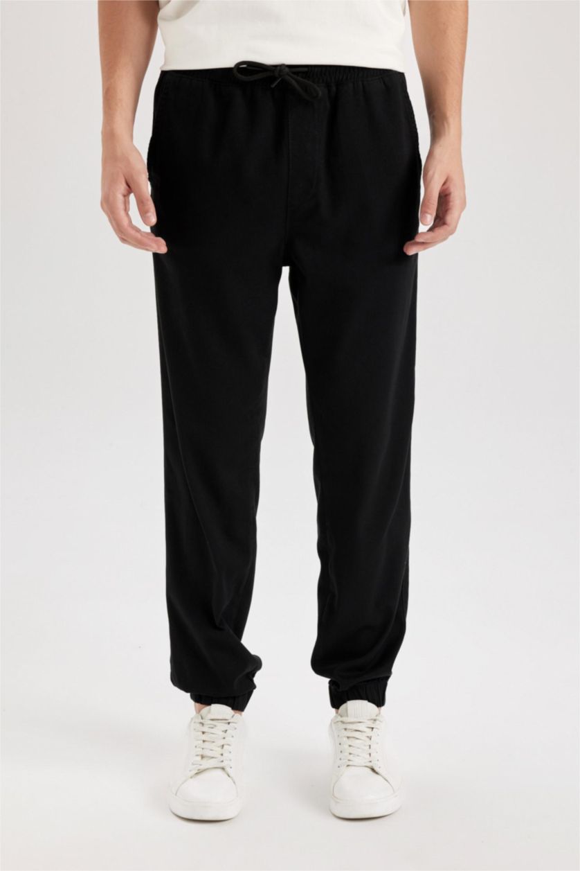 HOMME Noir Pantalon Jogging en Gabardine Régulier