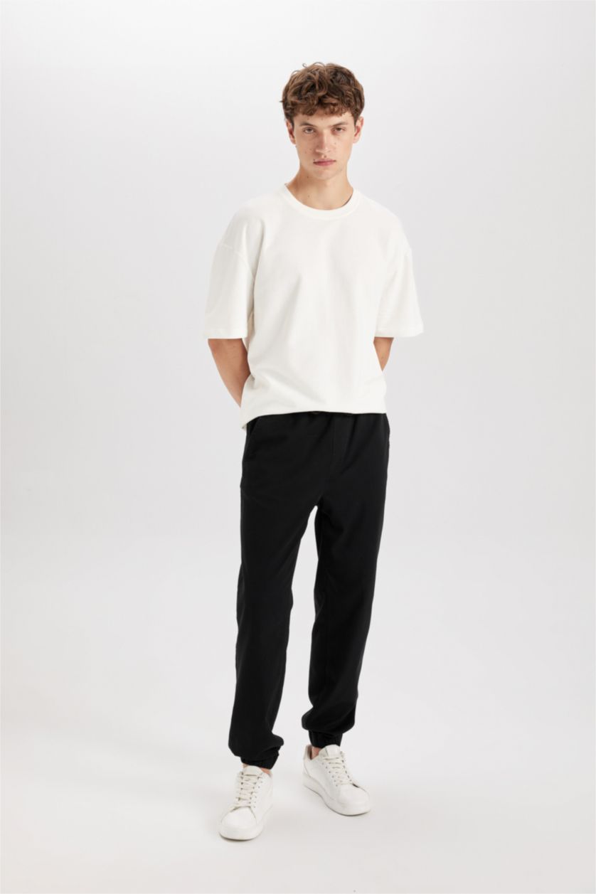 HOMME Noir Pantalon Jogging en Gabardine Régulier