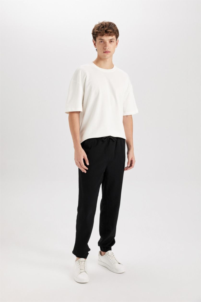 HOMME Noir Pantalon Jogging en Gabardine Régulier