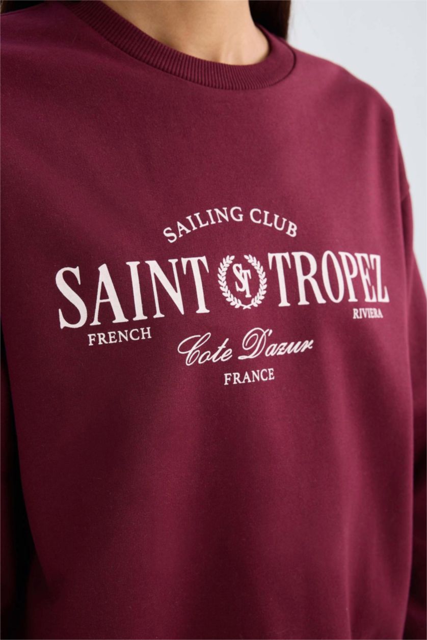 FEMME Bordeaux Sweat-shirt imprimé Coupe régulière à Col rond et à manches longues