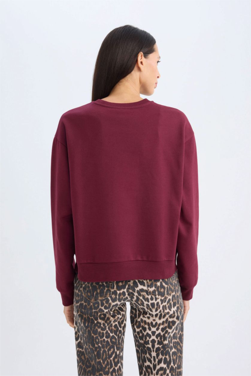 FEMME Bordeaux Sweat-shirt imprimé Coupe régulière à Col rond et à manches longues