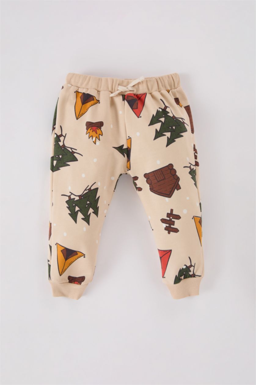 BÉBÉ GARÇON Beige Ensemble de sweat-shirt imprimé Nouvel An à col rond et pantalon à taille élastique pour Bébé garçon