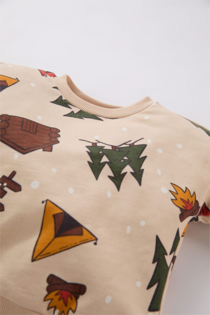 BÉBÉ GARÇON Beige Ensemble de sweat-shirt imprimé Nouvel An à col rond et pantalon à taille élastique pour Bébé garçon