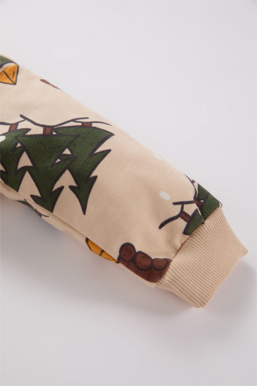 BÉBÉ GARÇON Beige Ensemble de sweat-shirt imprimé Nouvel An à col rond et pantalon à taille élastique pour Bébé garçon