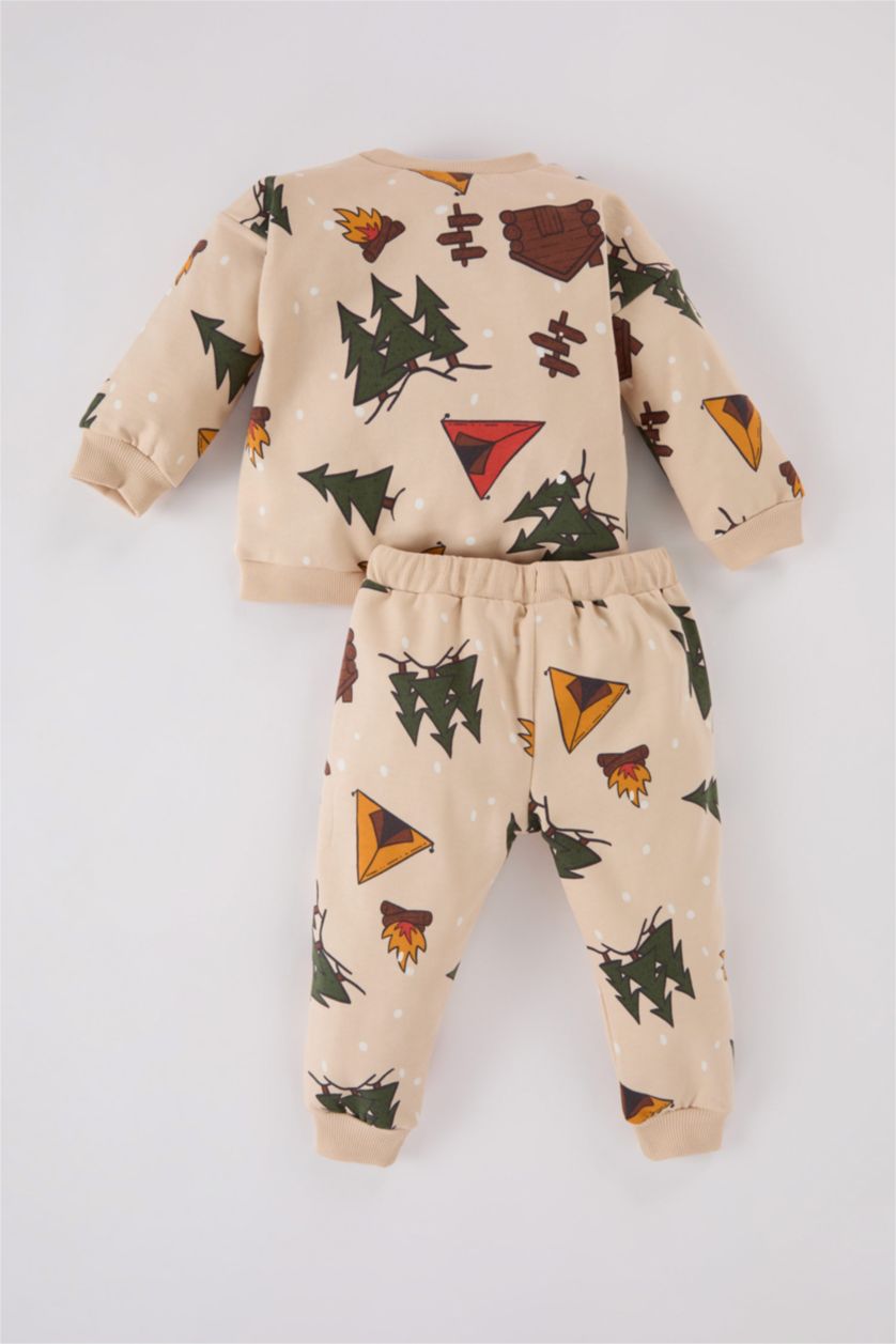 BÉBÉ GARÇON Beige Ensemble de sweat-shirt imprimé Nouvel An à col rond et pantalon à taille élastique pour Bébé garçon