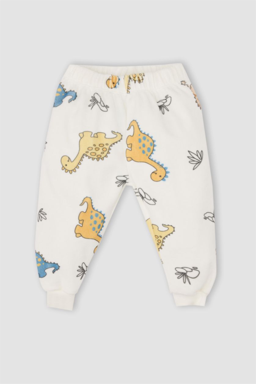 BABY BOY White Baby Boy Dinosaur Patterned Sweatshirt Sweatpants 2 Piece Set