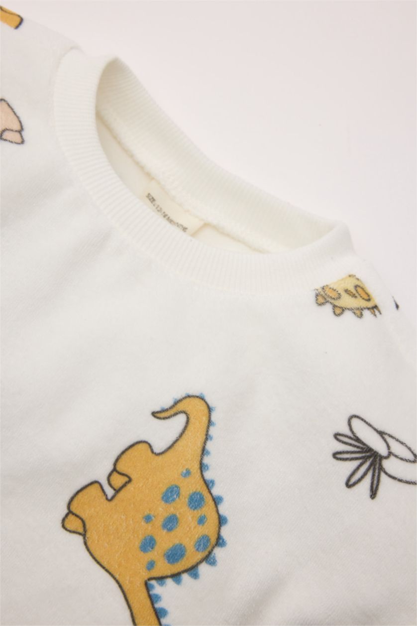 BABY BOY White Baby Boy Dinosaur Patterned Sweatshirt Sweatpants 2 Piece Set