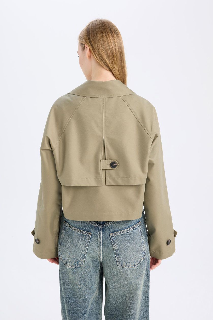 Woman Light Khaki Regular Fit Cotton Short Trench Coat