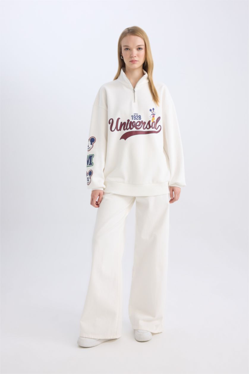 Әйелдерге АҚ Coool Disney Mickey & Minnie Лицензиялық үлкен пішім үлкен жартылай найзағай Свитер