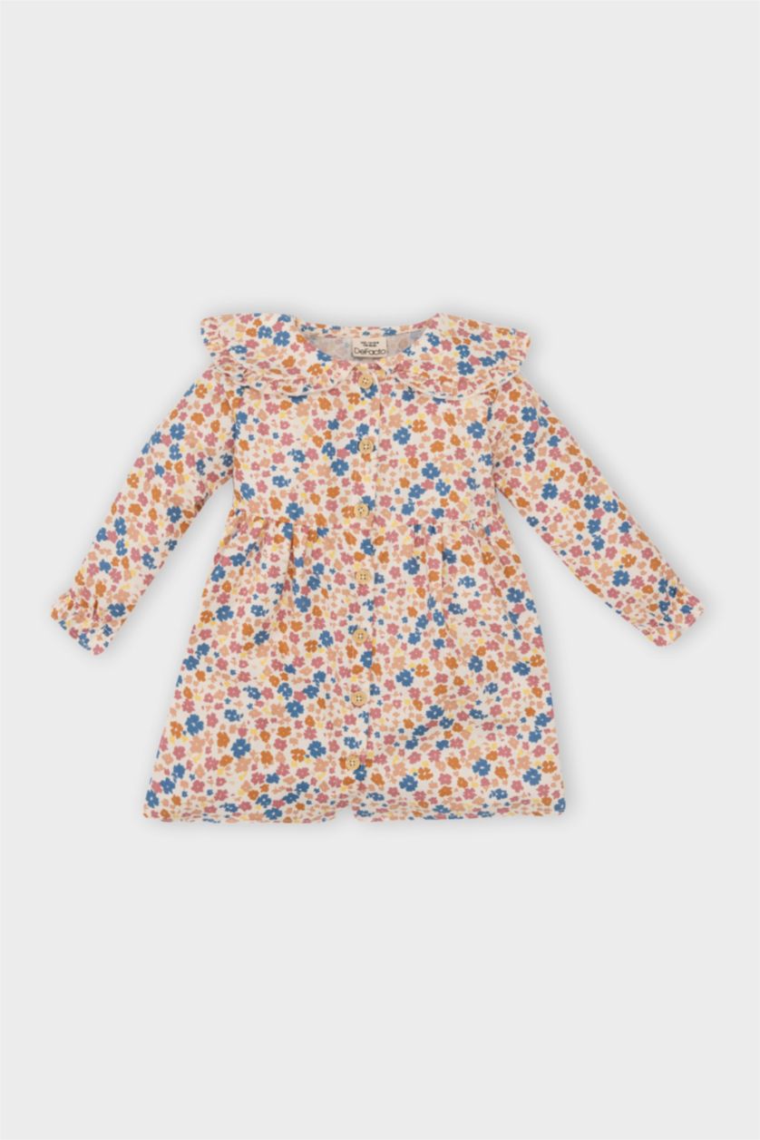 BABY GIRL Light Stone Baby Girl Long Sleeve Ruffle Floral Dress