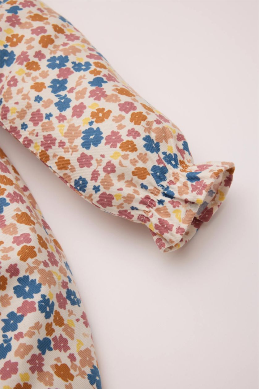 BABY GIRL Light Stone Baby Girl Long Sleeve Ruffle Floral Dress