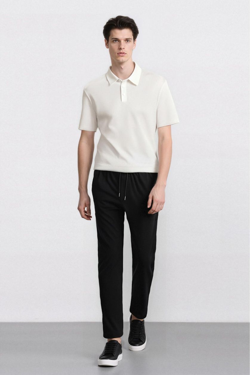 Erkek Siyah Yazlık Jogger Pantolon Beli Bağcıklı Cepli