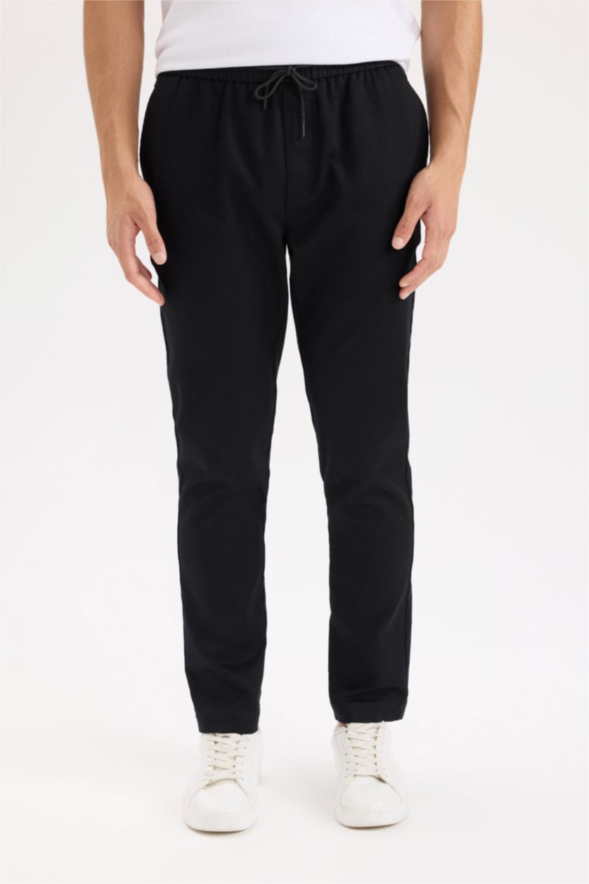 Erkek Siyah Yazlık Jogger Pantolon Beli Bağcıklı Cepli