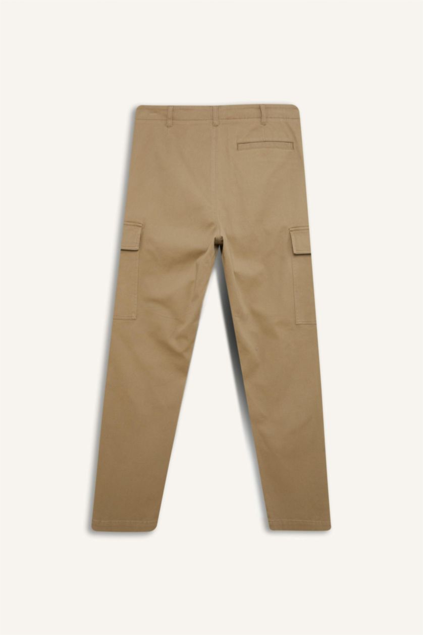 Erkek Bej Relax Fit Rahat Kesim Yazlık Pantolon Kargo Cepli Düz Paça