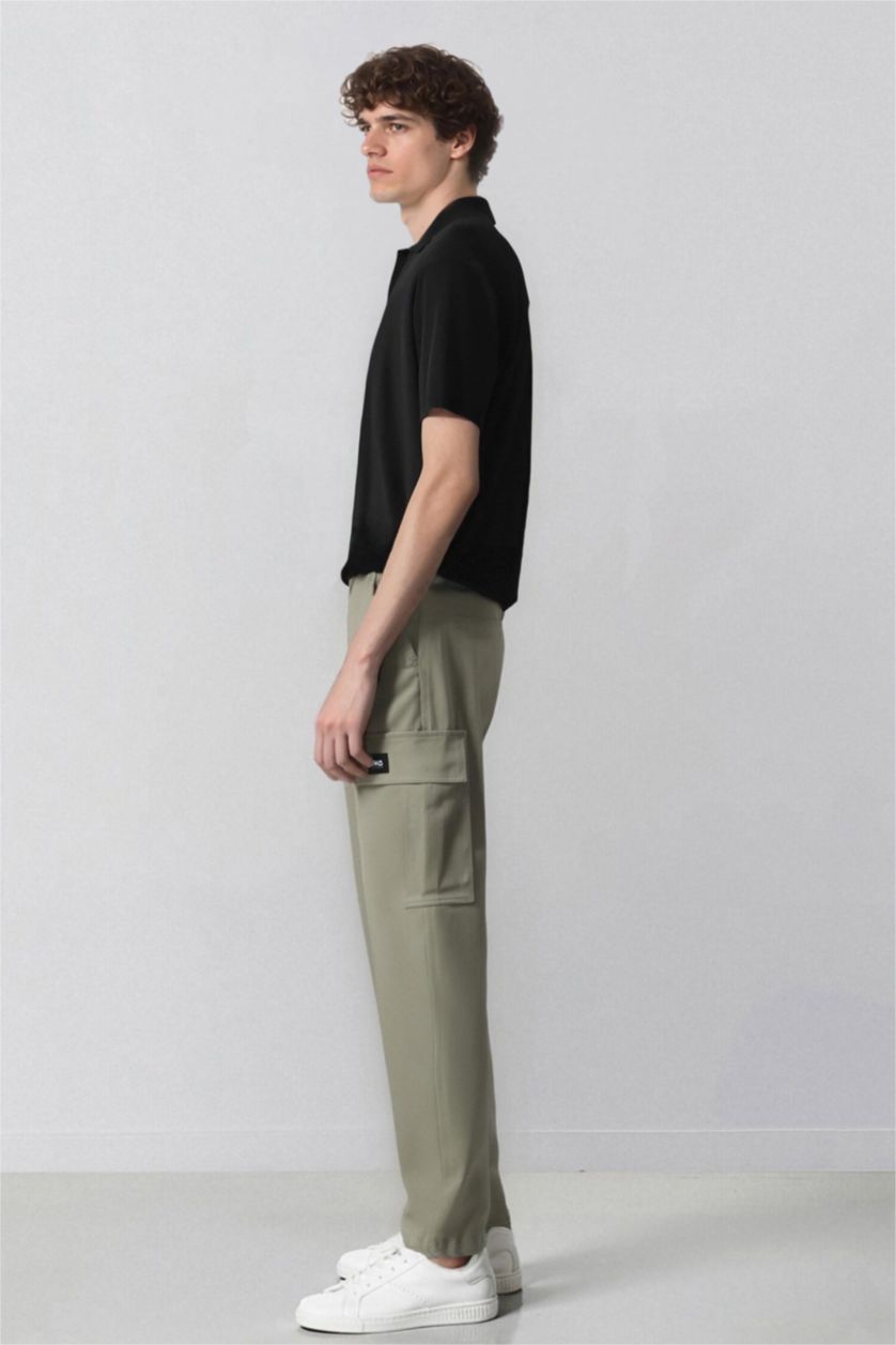 Erkek Açık Haki Relax Fit Rahat Kesim Yazlık Pantolon Kargo Cepli Düz Paça