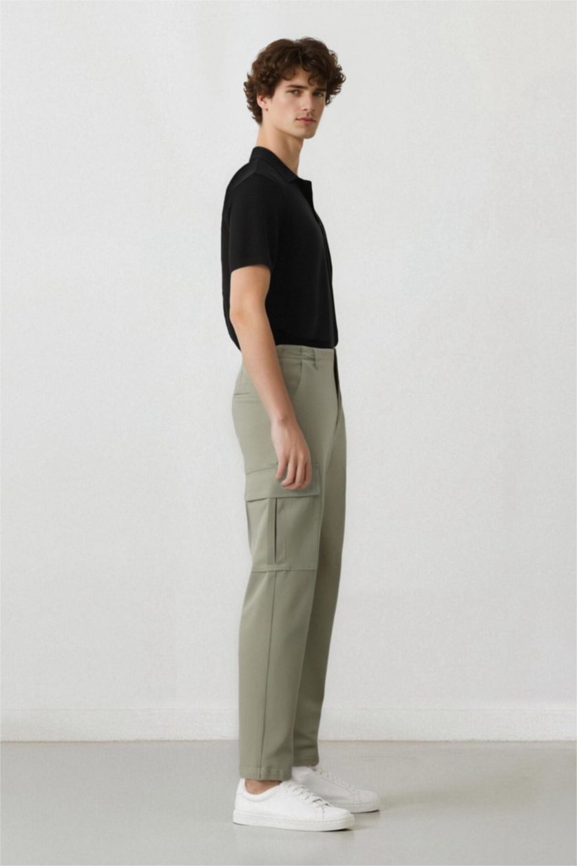 Erkek Açık Haki Relax Fit Rahat Kesim Yazlık Pantolon Kargo Cepli Düz Paça
