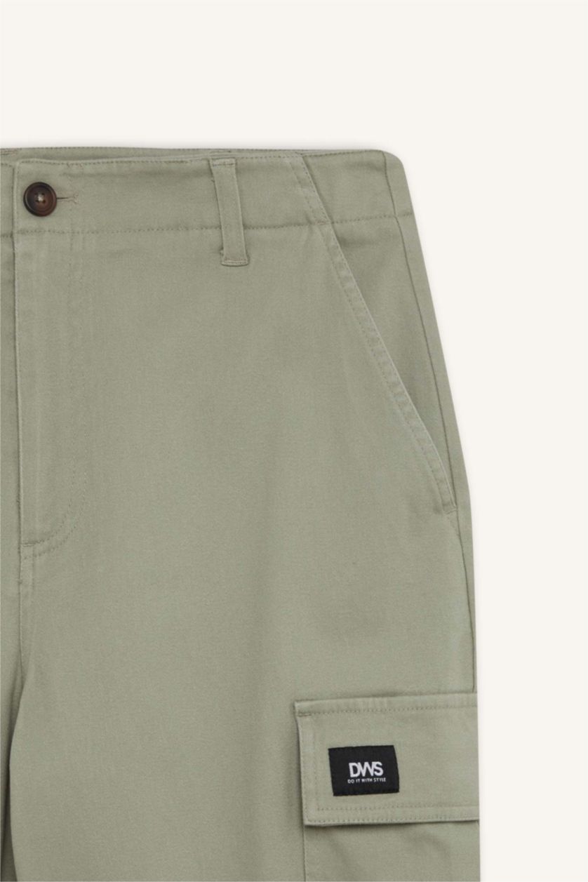 Erkek Açık Haki Relax Fit Rahat Kesim Yazlık Pantolon Kargo Cepli Düz Paça