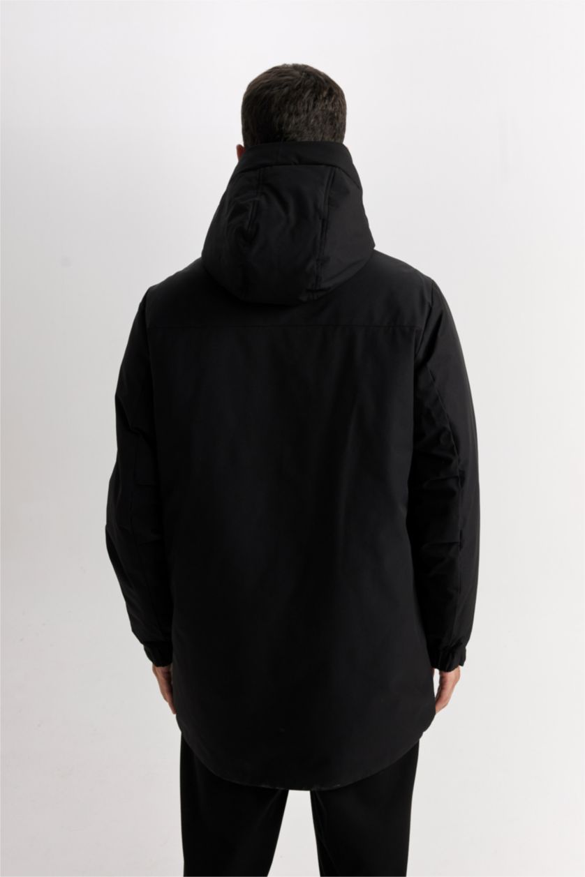 رجال أسود جاكيت خفيف قصة عادية بغطاء للرأس